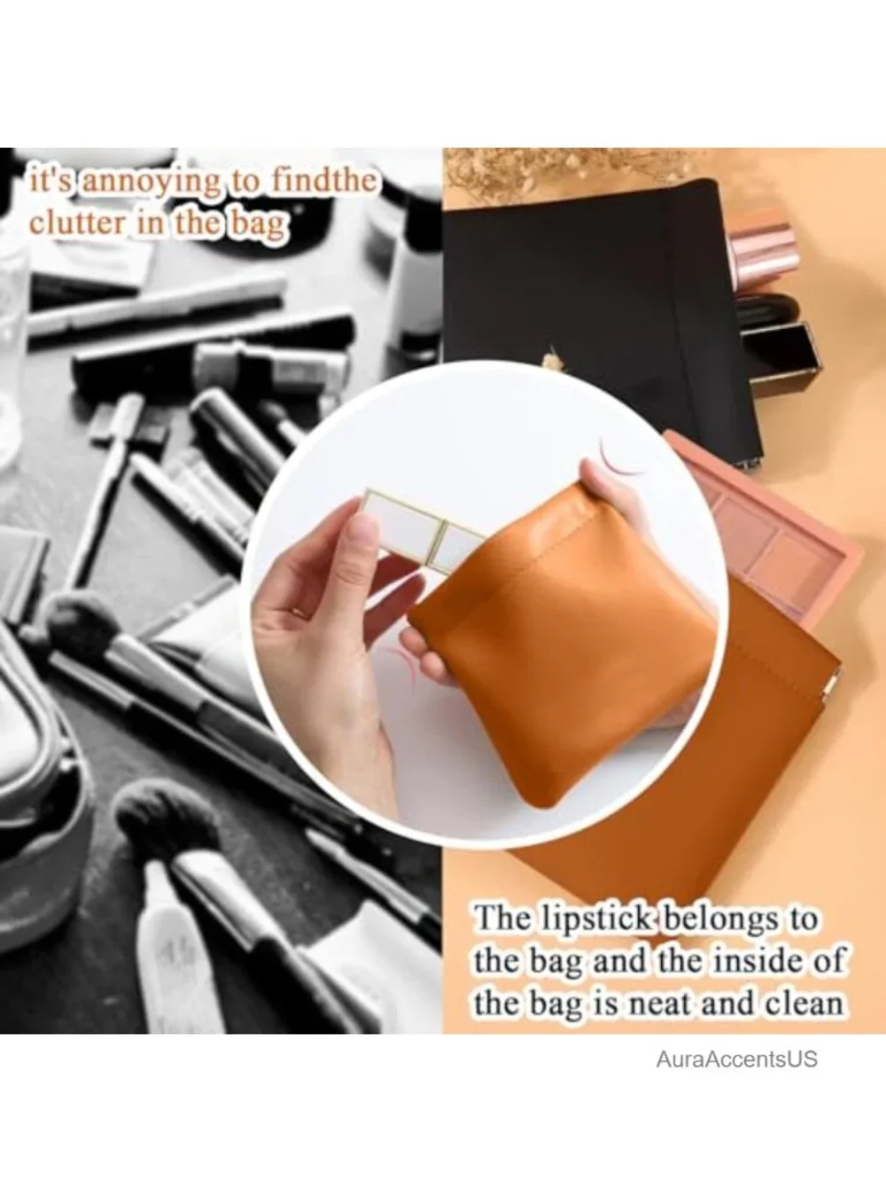 Mini PU Leather Makeup Bag 2-Pack for Purse, Travel Cosmetic Pouch